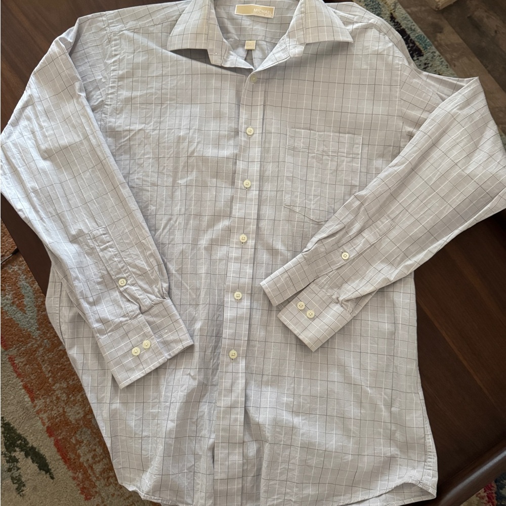 Michael Kors White Plaid Dress Shirt size 16 34/35